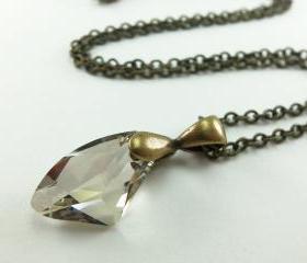 Antiqued Brass Necklace Smoky Brown Necklace Crystal Jewelry Neutral Jewelry
