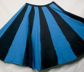 20 panel Black and Blue Upcycled T-shirt skirt Boho Festival M L XL XXL Knee Length Long