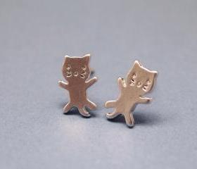 cute and unique tiny kitty cat post earrings in silver