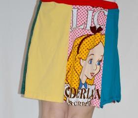 Alice In Wonderland Upcycled T-shirt skirt Kawaii Boho S M L