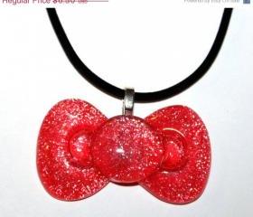 Kawaii XL Resin Bow Necklace Red w/ glitter