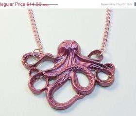 Pink Octopus Necklace Hand Painted