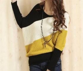 Yellow Stripe Ladies Knitting Sweater One Size VF0012y