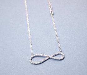 Infinity Knot Necklace with CZ crystals in Silver 