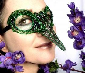 Green humming bird mask, ladies, handmade