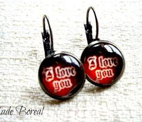 I love you, Antiqued Silver Gunmetal dangle earrings