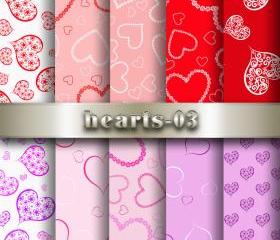 Hearts Digital Scrapbook Papers Background Valentine Love Heart Red-Pink Collection Hearts patterns