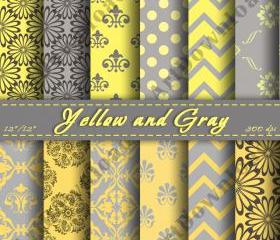 Yellow and Gray Digital Scrapbooking Paper Digital Downloads Scrapbooking Paper Cardmaking Printable