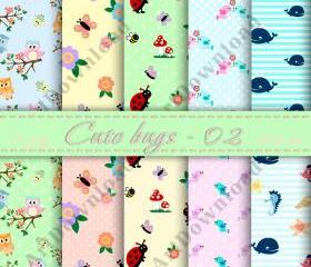 Cute Bugs Digital Paper Paper Pack Digital Scrapbooking Invitation card For Personal Or Commercial Use