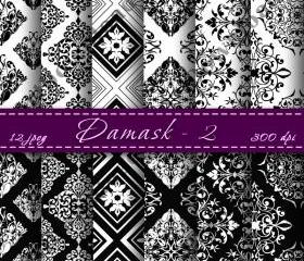  Damask Digital Paper pack Digital Scrapbooking Paper Digital Scrapbook Damask Black and White Digital Downloads