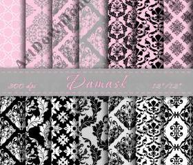  Damask Digital Paper Digital Scrapbooking Background Digital Downloads Digital Scrapbook Paper Pack Printable 