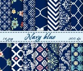 Navy Blue Digital Scrapbooking Paper Background Digital Downloads 