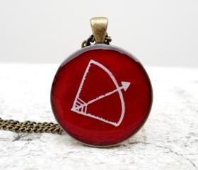 Romantic Bowl and Arrow necklace in red white, Gift for loved under 25usd