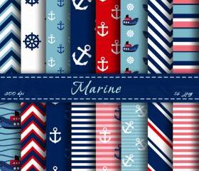 Nautical Digital Paper Scrapbooking Papers Digital Backgrounds For Personal Or Commercial Use