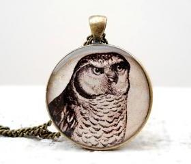 Vintage Owl necklace, Ivory Dark Brown Pendant, Harry potter necklace,Wholesale