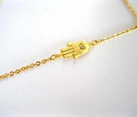  Sideways Hamsa 16k gold plated necklace, celebrity inspired, women and teens, Valentine's Day