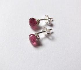Sterling Silver Pink Tourmaline Post Earrings, Pink Tourmaline Studs, Pink Gemstone Earrings, Birthday Gift, October Birthstone Earrings