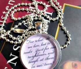 Jane Austin. Pride & Prejudice. 1' sterling silver, glass ball chain necklace. For what do we live, but to make sport for our neighbors..