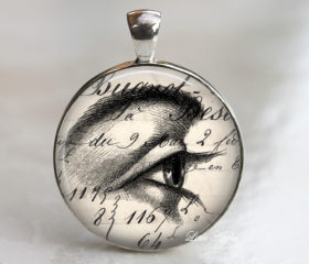ephemera eye's view sketch drawing vintage necklace or keychain brown