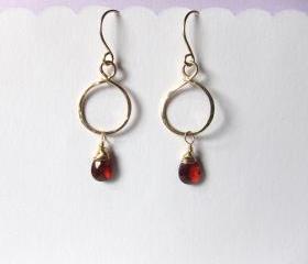 14k Gold Mozambique Red Garnet Earrings, January Birthstone Earrings, Birthstone Earrings, Bridesmaid Gift, Red Garnet Earrings