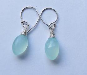 Sterling Silver Aqua Blue Chalcedony Earrings, Sterling Silver Dangle Earrings, Blue Earrings, Bridesmaid Gift