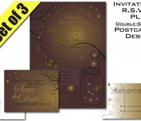 Mason Jar Fireflies Wedding Suite Invitation RSVP and Save-the-Date Digital Printable