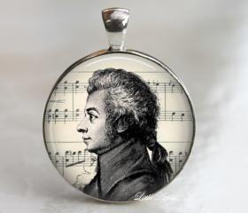 Mozart famous music composer vintage illustrations necklace keychain