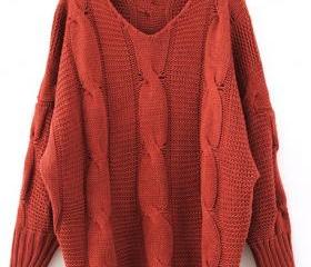 Red Loose Ladies Knitting Sweater One Size VF0015r