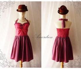 Circus Theme Party Dress Polka Dot Mix Stripe Crimson Red Dark Gray Dress Bridesmaid Cocktail Summer Dress Party Dress Once Upon A Time