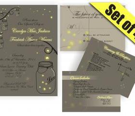 Printable Mason Jar Fireflies Wedding Suite Invitation RSVP Direction and Menu inserts