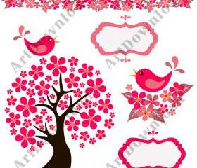 Tree with Birds Clip Art Birds Scrapbooking Digital Clip Art Commercial And Personal Use