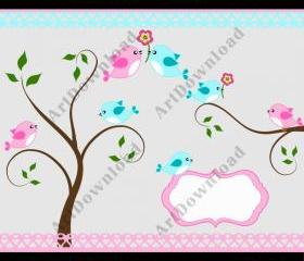 Tree with Love Birds Digital Clip Art Birds Digital Scrapbooking Commercial And Personal Use
