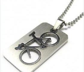 Men's Stainless Steel Bicycle Dog Tag Pendant Necklace