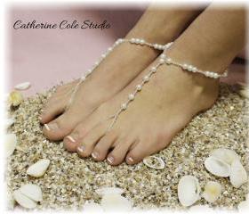 PEARL Bridal Barefoot sandals pearl beading great for beach wedding summer slave sandals foot jewelry resort wear Catherine Cole BF5
