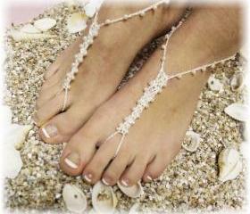 PEARL Barefoot sandals handmade pearl beading great for beach wedding summer slave sandals foot jewelry resort wear Catherine Cole