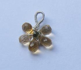 Sterling Silver Yellow Citrine Flower Pendant, November Birthday Gift, Yellow Gemstone Pendant, Mother of the Birde Gift