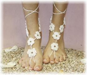 Barefoot sandals handmade 100% cotton great for beach wedding summer slave sandals foot jewelry resortwear Catherine Cole BF-1
