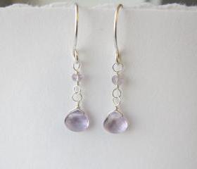  Sterling Silver Pink Amethyst Earrings, Purple Earrings, February Birthstone Earrings, Silver Gemstone Earrings, Bridesmaid Gift