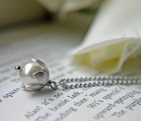 White Pearl Necklace. Matte Silver. Lily Of The Valley. Bridesmaid Jewelry. Wedding Jewelry