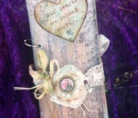Wedding Guest Book - Love heart theme In vintage rustic scrapbook style - 24 page
