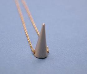 Simple Single Solid Brass Spike Necklace in gold