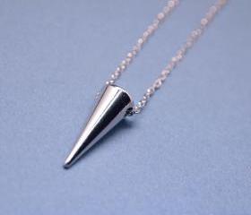 Simple Single Solid Brass Spike Necklace in silver