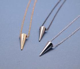Simple Single Solid Brass Spike Necklace in gunmetal