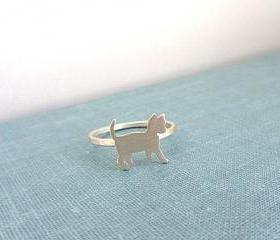 Sterling silver cat ring - Animal pet jewelry.