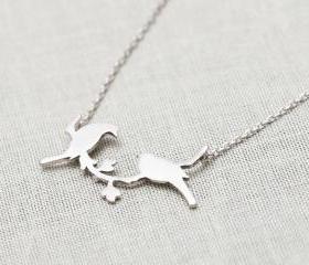 bird on a branch necklace in Silver