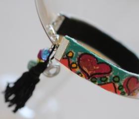 Friendship Bracelet, Hand Painted, Stack Bracelets, Upcycled, tassel, beads, Boho, Gypsy, Hippie