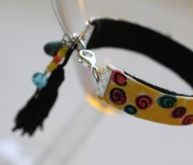 Friendship Bracelet, Hand Painted, Stack Bracelets, Upcycled, tassel, beads, Boho, Gypsy, Hippie