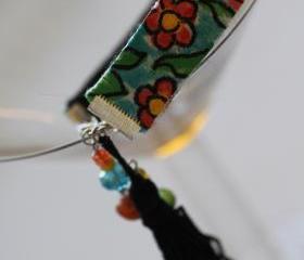 Friendship Bracelet, Hand Painted, Stack Bracelets, Upcycled, tassel, beads, Boho, Gypsy, Hippie
