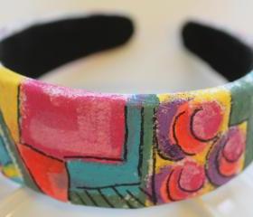 Mondrian Inspired Hand Painted Headband, Bohemian, Gypsy, Upcycled, Trend