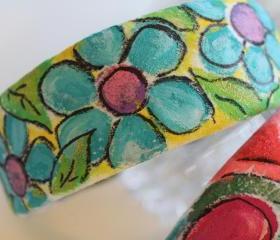 Mondrian Inspired Hand Painted Headband, Bohemian, Gypsy, Upcycled, Trend